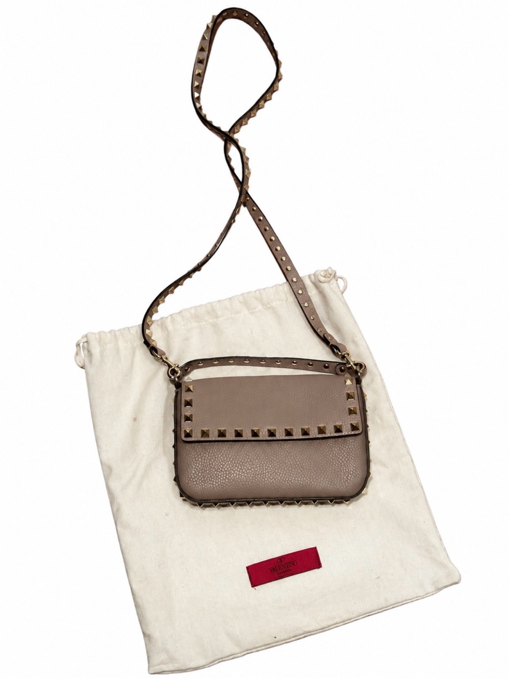 Valentino Garavani Taupe Rockstud Leather Crossbody